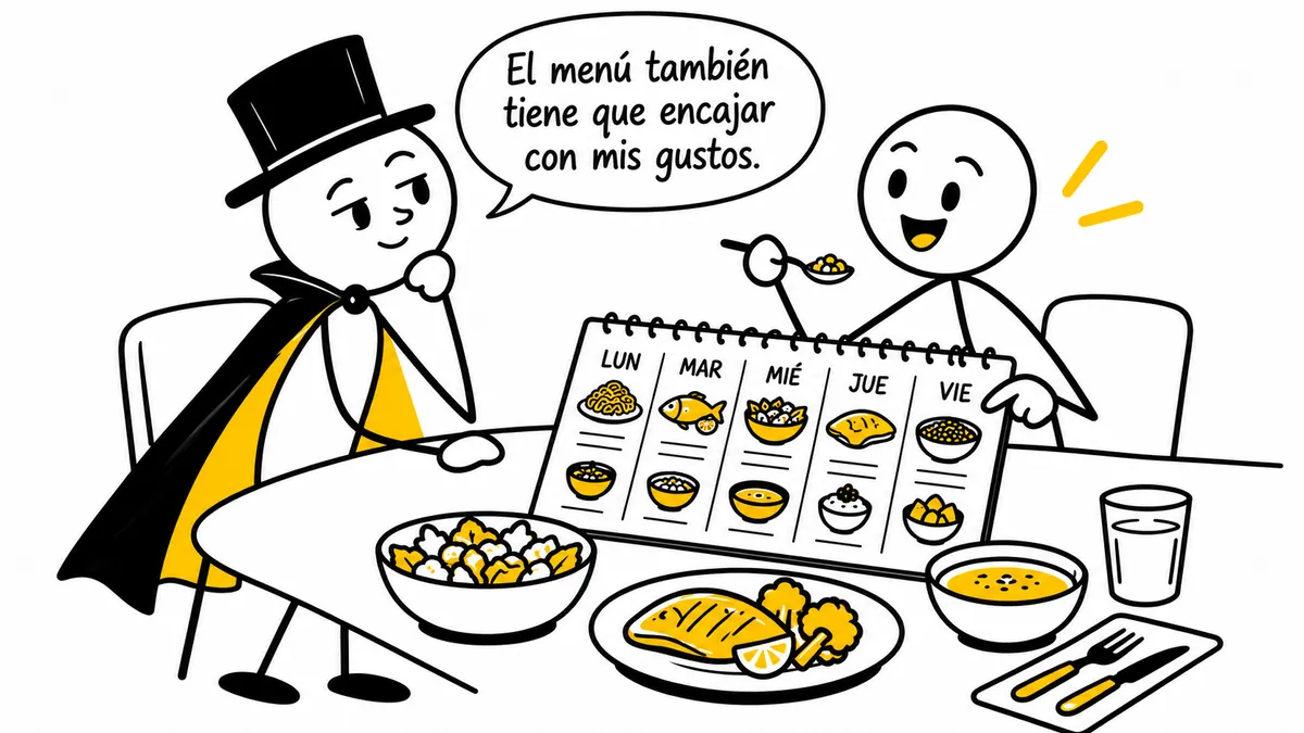 Monigote con sombrero y capa: «El menú también tiene que encajar con mis gustos.»