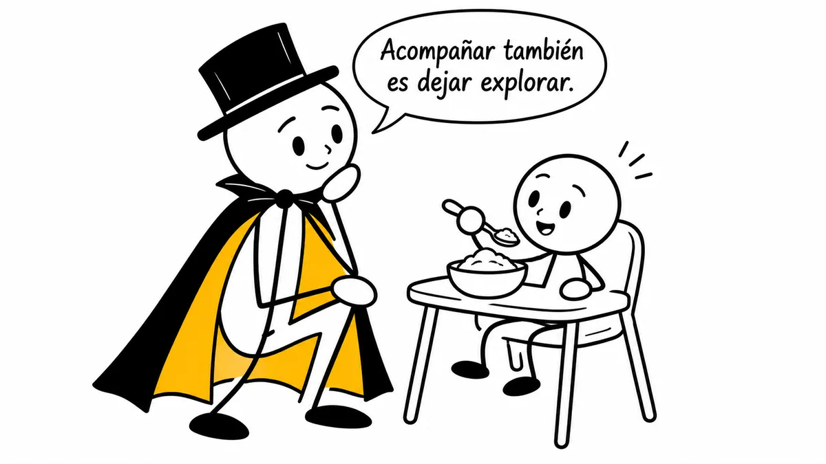 Monigote con sombrero y capa: «Acompañar también es dejar explorar.»