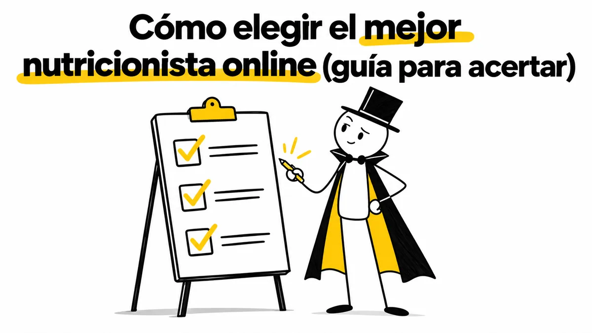 Personaje junto a una lista de criterios para elegir nutricionista.