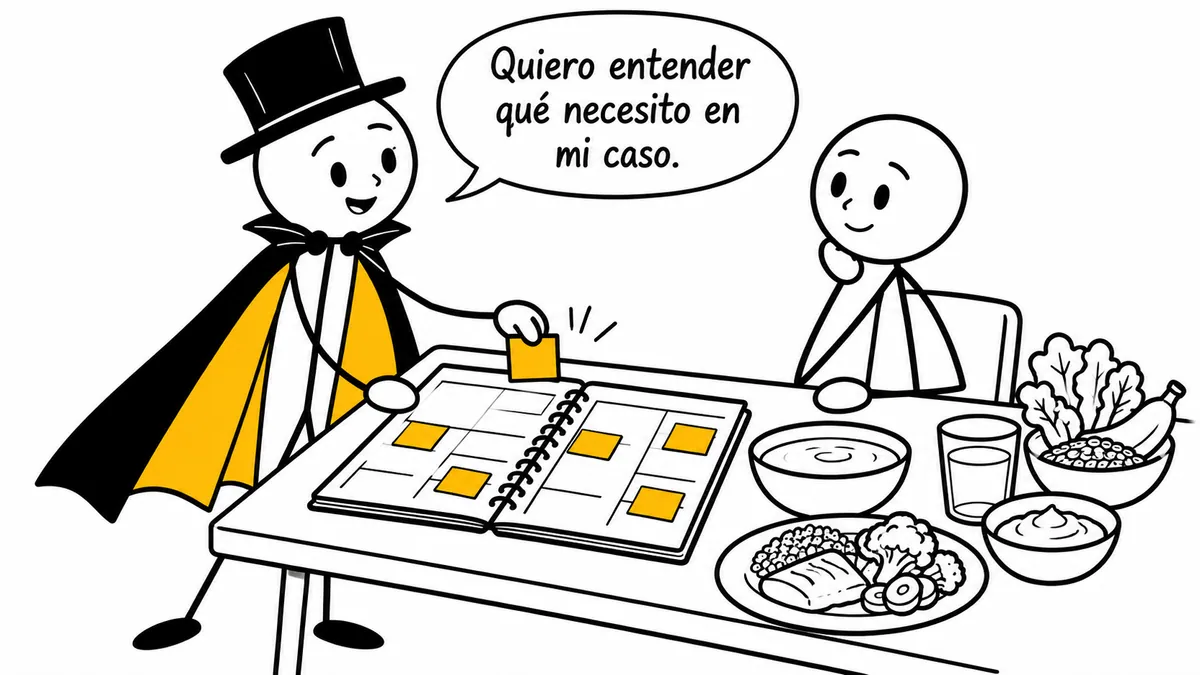 Monigote con sombrero y capa: «Quiero entender qué necesito en mi caso.»