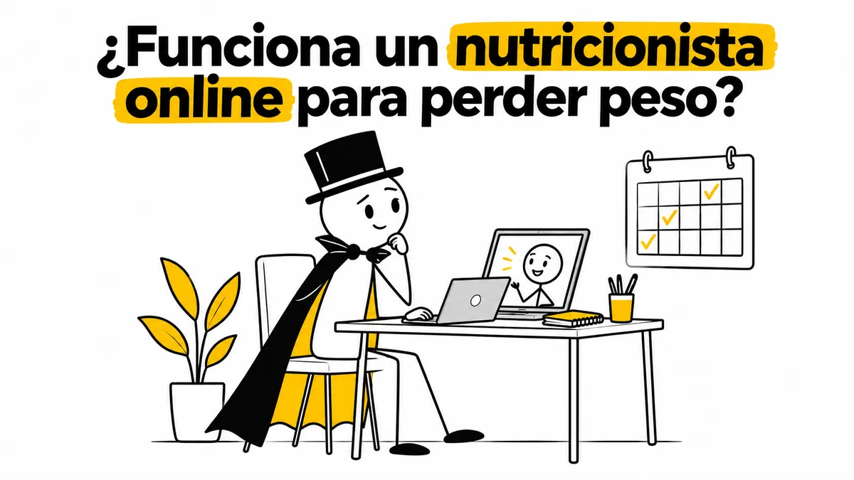 Personaje en una consulta por videollamada junto a un calendario.