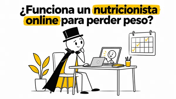 Personaje en una consulta por videollamada junto a un calendario.