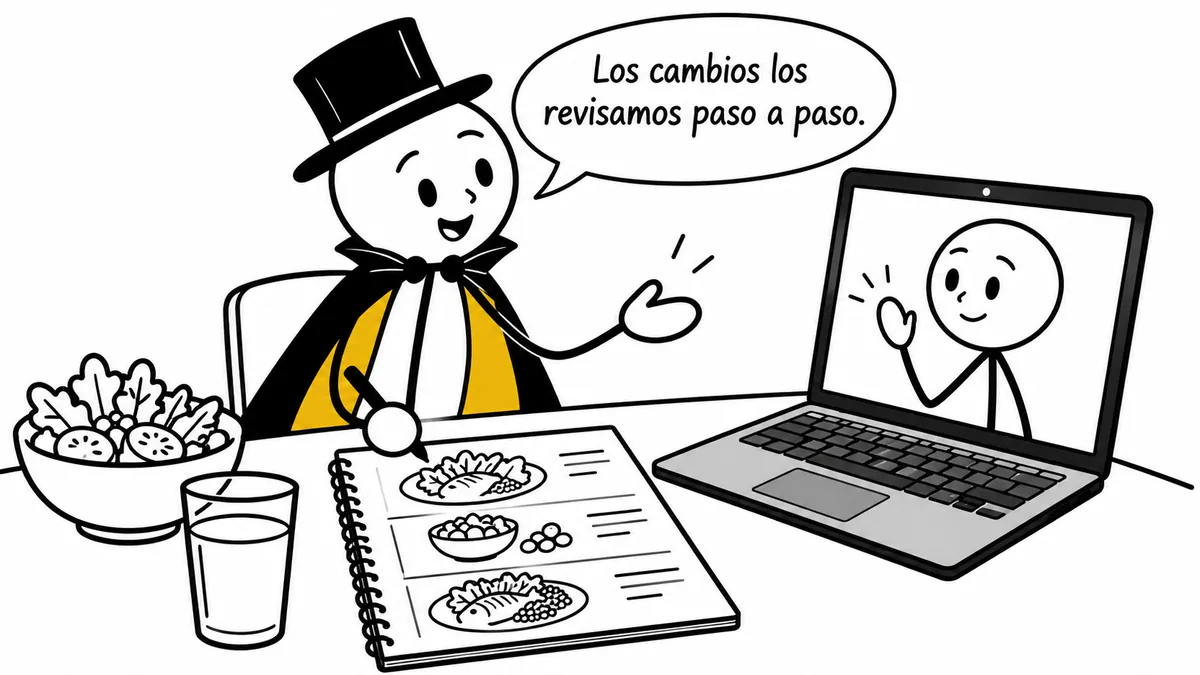 Monigote con sombrero y capa: «Los cambios los revisamos paso a paso.»