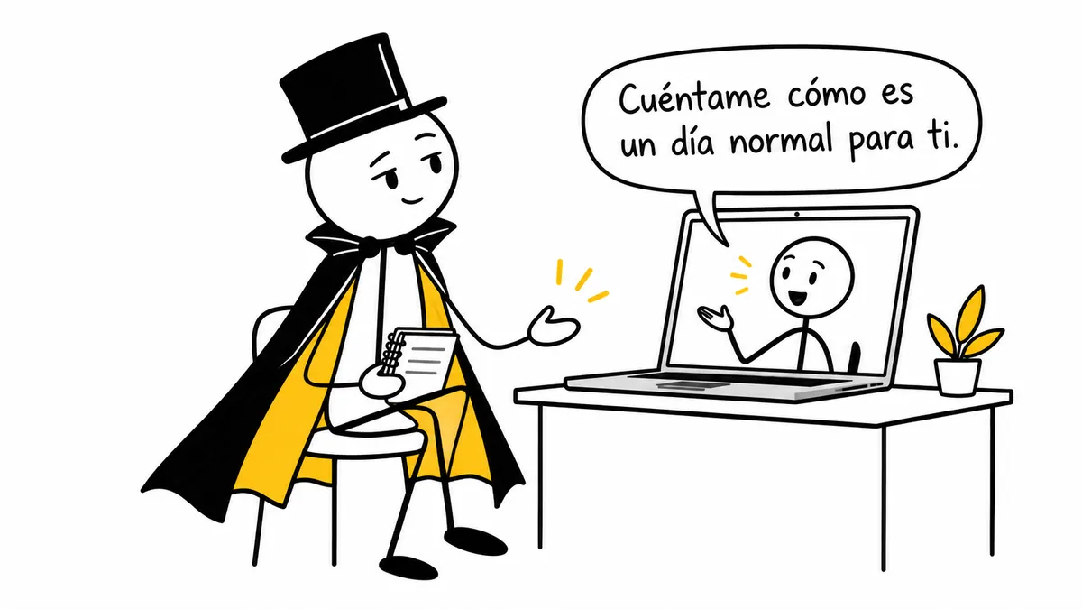 Una nutricionista pregunta desde la pantalla: «Cuéntame cómo es un día normal para ti».
