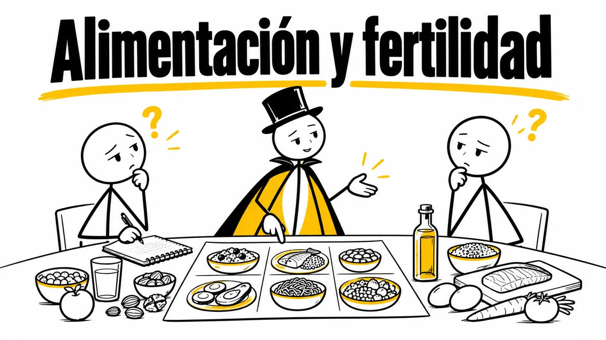 Ilustración sobre «Alimentación y fertilidad» con el personaje de sombrero de copa y capa.
