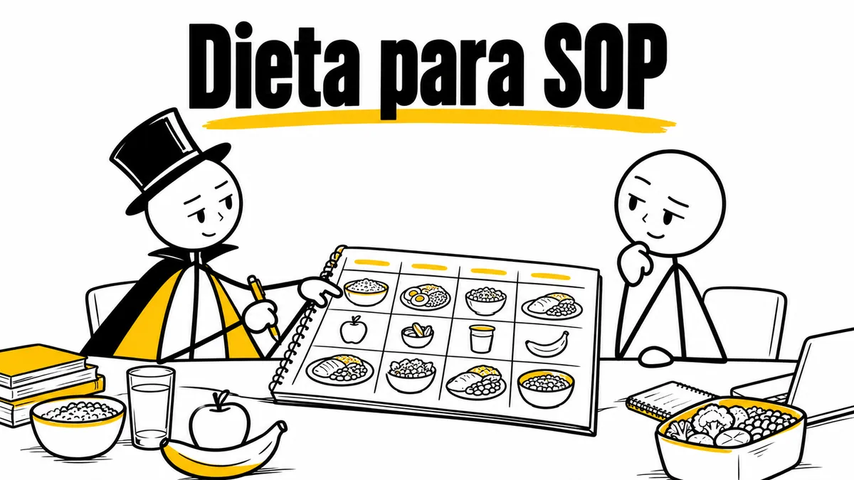Ilustración sobre «Dieta para SOP» con el personaje de sombrero de copa y capa.