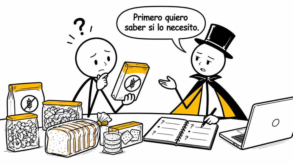 Viñeta sobre «Dieta Sin Gluten: ¿Es para ti? Beneficios y Riesgos»: «Primero quiero saber si lo necesito.».