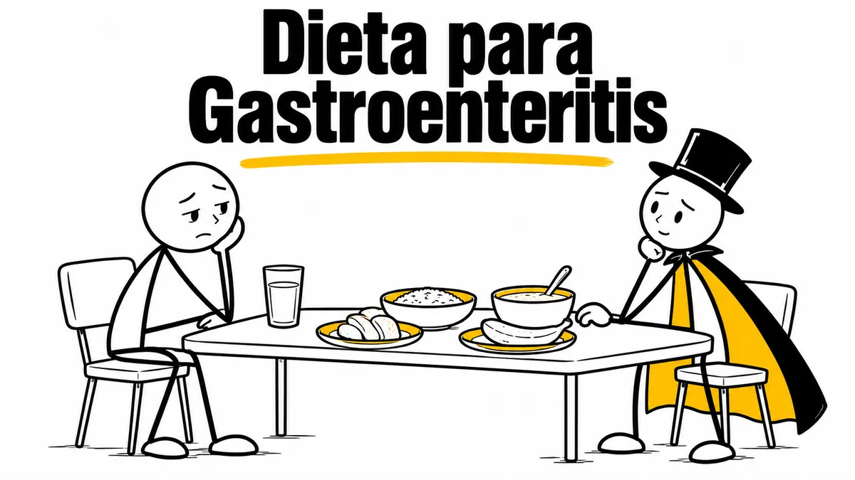 Ilustración sobre «Dieta para Gastroenteritis» con el personaje de sombrero de copa y capa.
