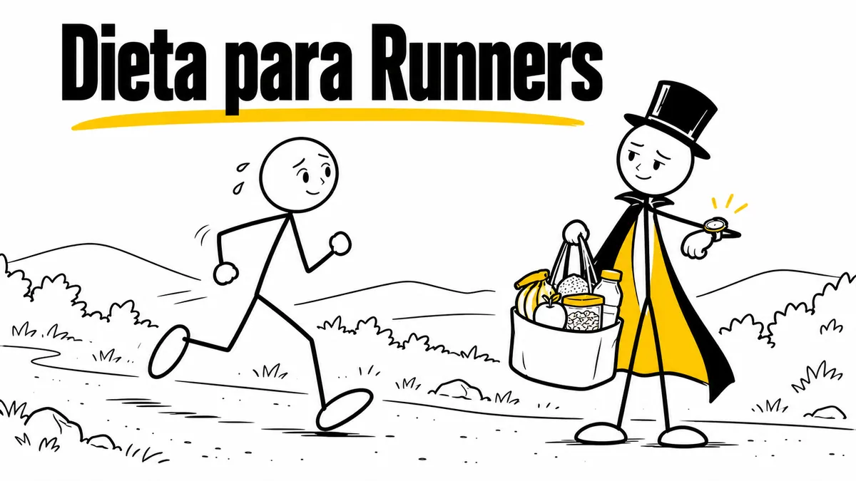 Ilustración sobre «Dieta para Runners» con el personaje de sombrero de copa y capa.