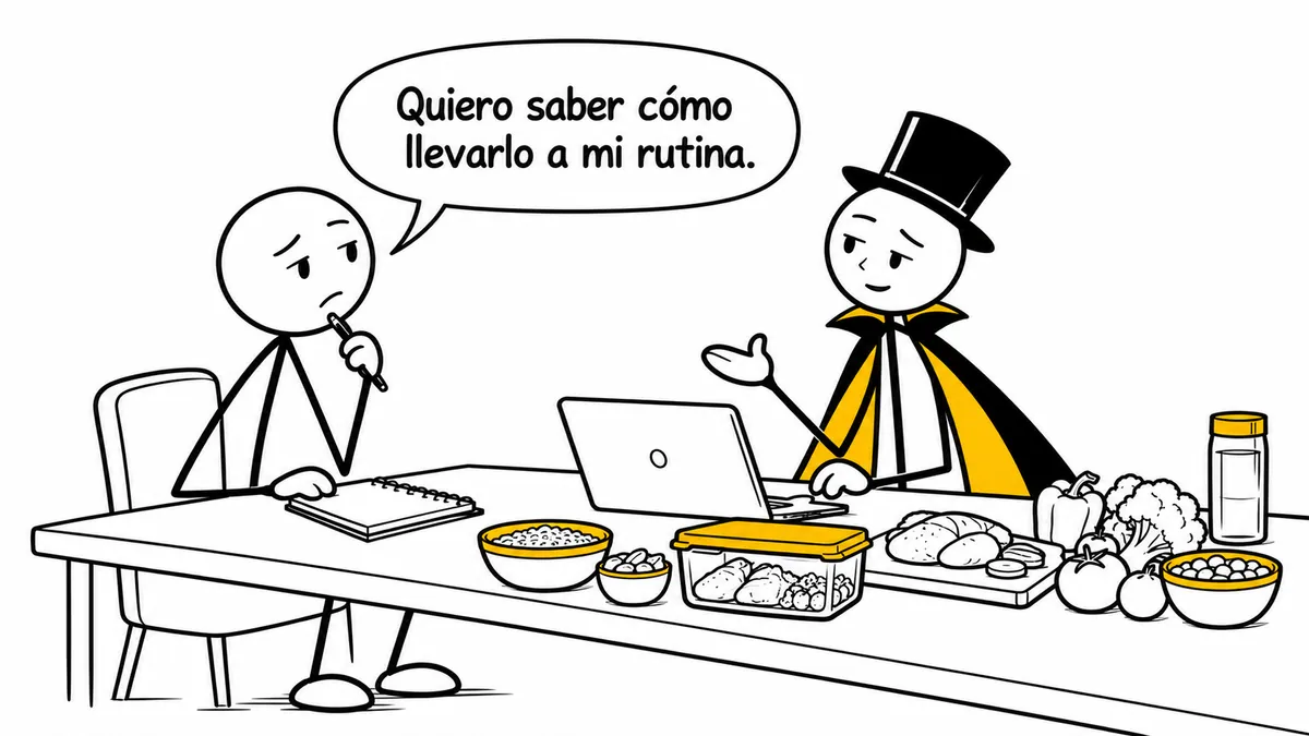 Viñeta sobre «Dieta para bajar el colesterol»: «Quiero saber cómo llevarlo a mi rutina.».
