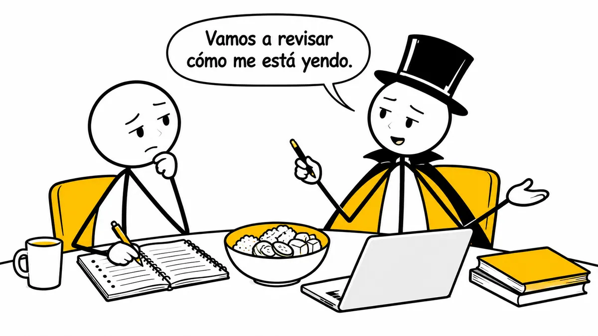 Viñeta sobre «Dieta para el SIBO»: «Vamos a revisar cómo me está yendo.».