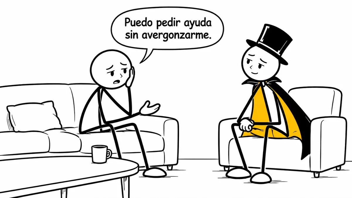 Viñeta sobre «Trastorno por atracón»: «Puedo pedir ayuda sin avergonzarme.».