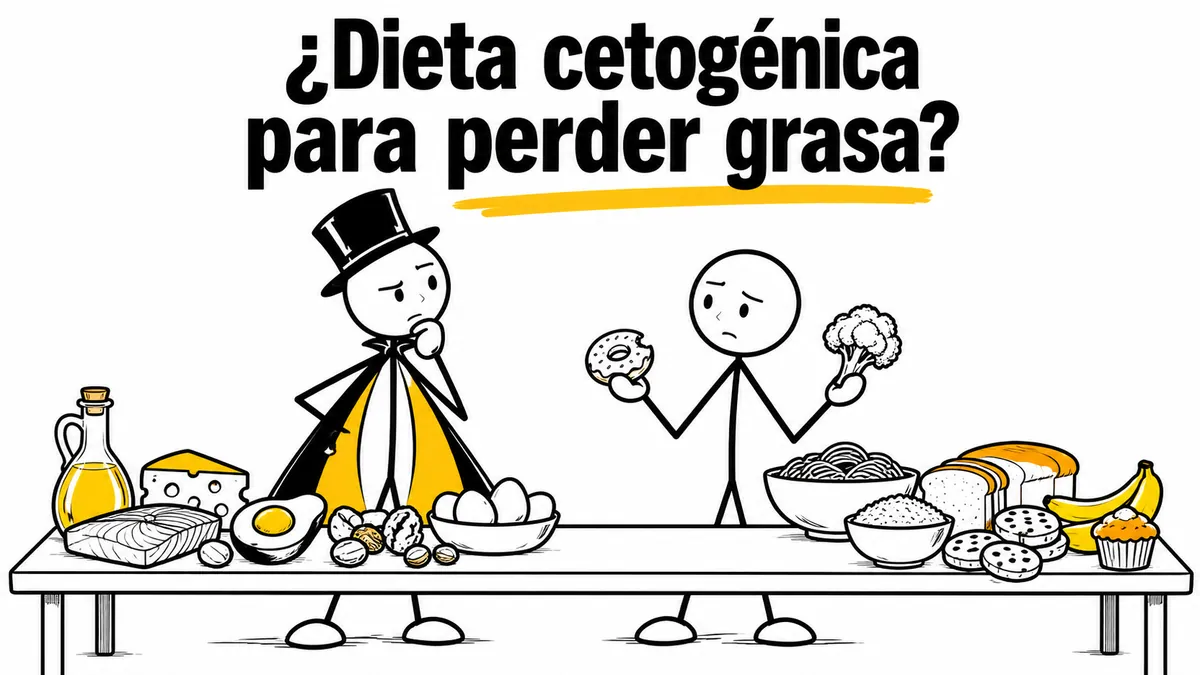 Ilustración sobre «¿Dieta cetogénica para perder grasa?» con el personaje de sombrero de copa y capa.