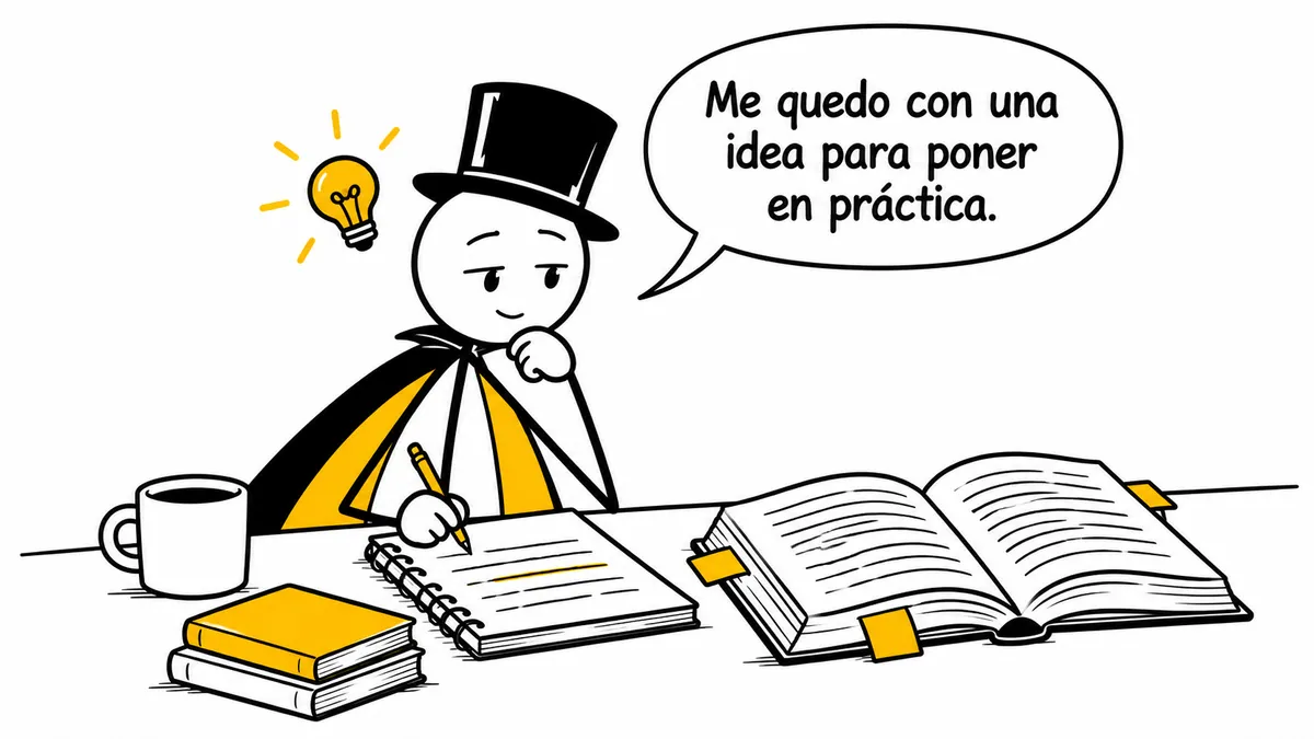 Viñeta sobre «Libros recomendados»: «Me quedo con una idea para poner en práctica.».