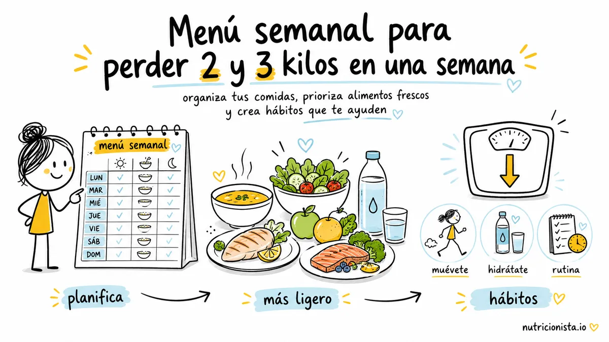 Menú semanal para perder dos y tres kilos en una semana