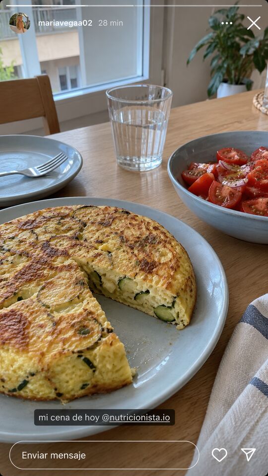 Historia de Instagram: mi cena de hoy