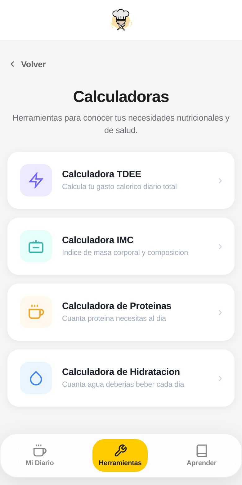 La app: calculadoras de gasto, proteína e hidratación