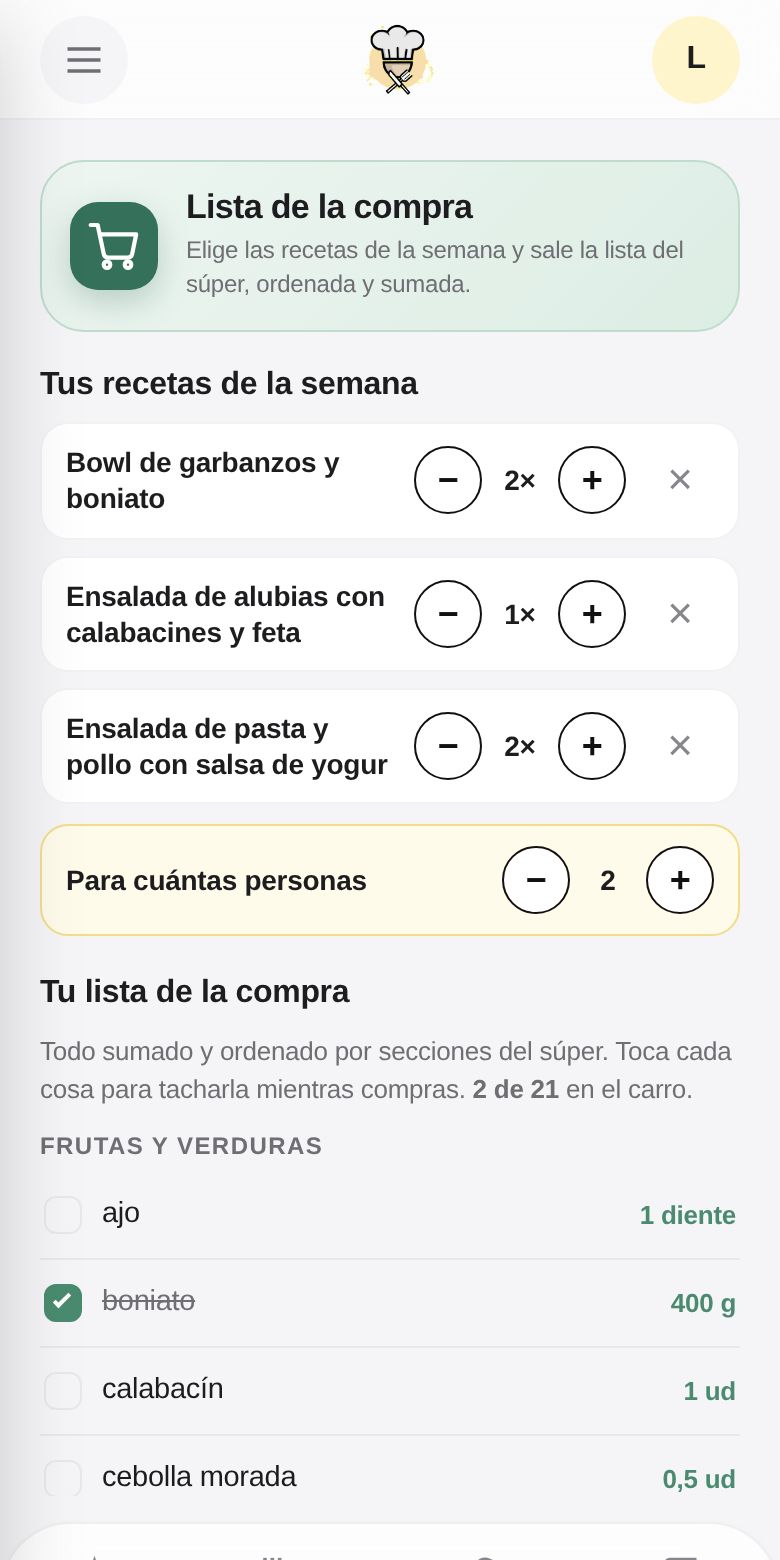 La app: lista de la compra