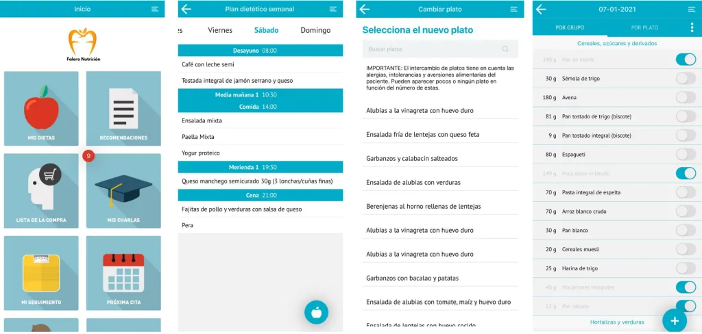 APP de pacientes: menú semanal, recetas y lista de la compra